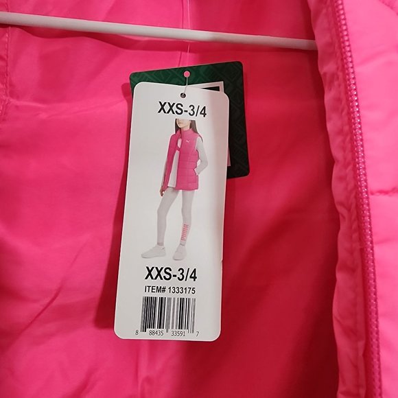 Puma NWT neon pink puffer full zip front vest girls size XXS 3/4 - Picture 3 of 7